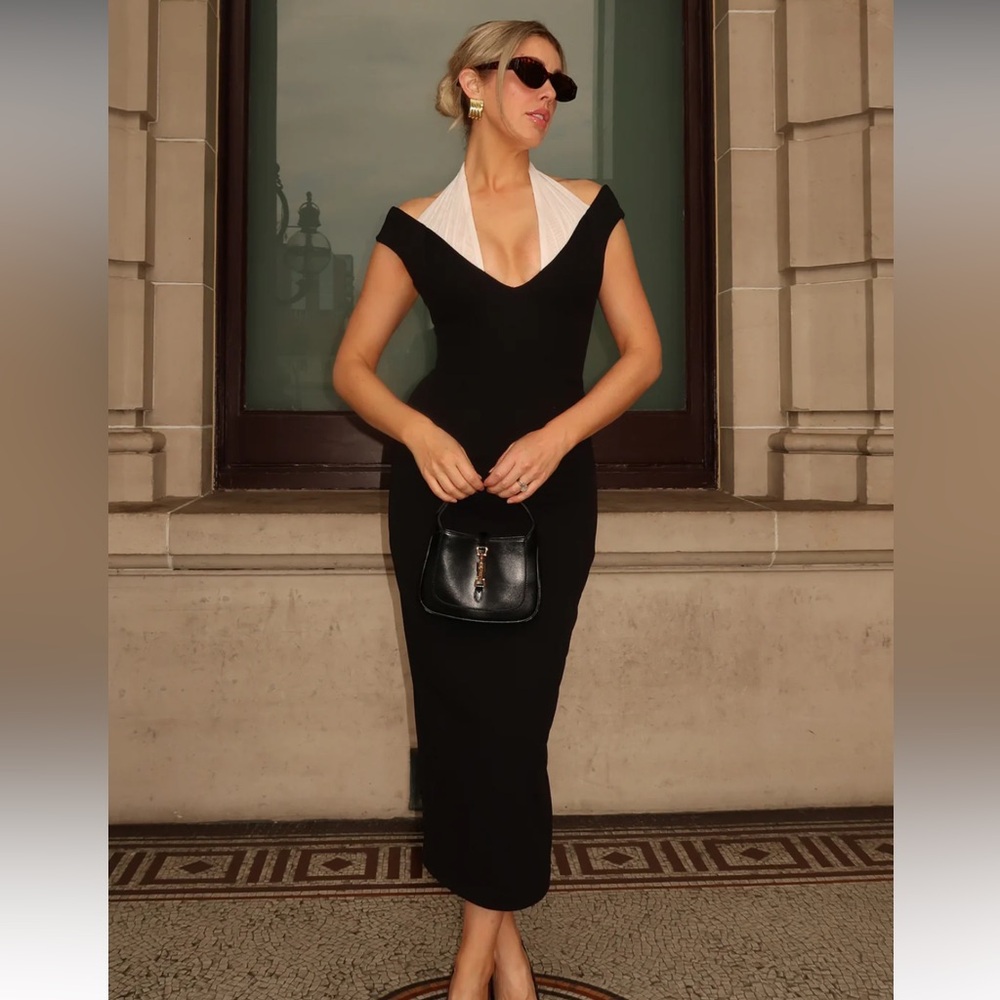 Tokyo Foxtrot Kennedy Black Off Shoulder Midi Dress NWT XL